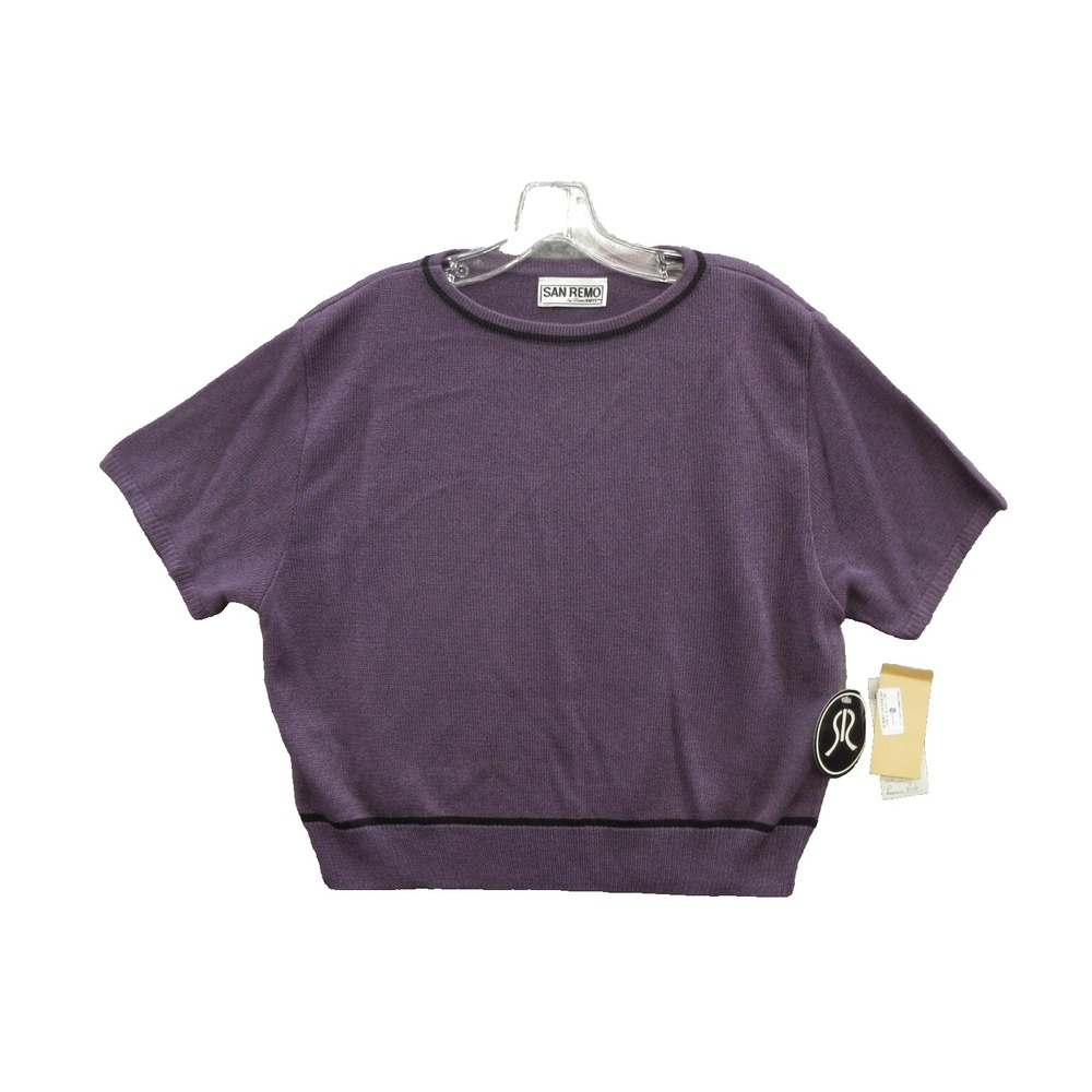 San Remo Women's Pullover Sweater XL Purple Acrylic Short Sleeve Crew Neck New